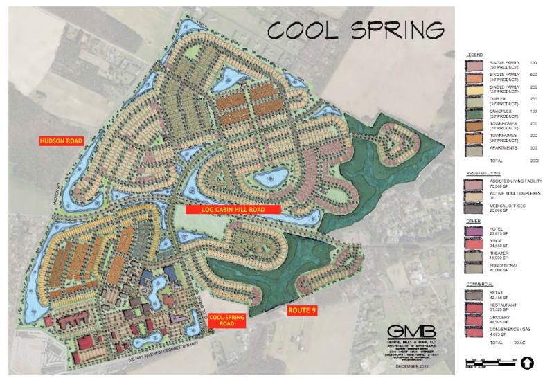 The Cool Spring preliminary site plan includes a mixture of housing types, offices, retail and institutional on five parcels totaling 636 acres. GEORGE, MILES, BUHR GRAPHIC